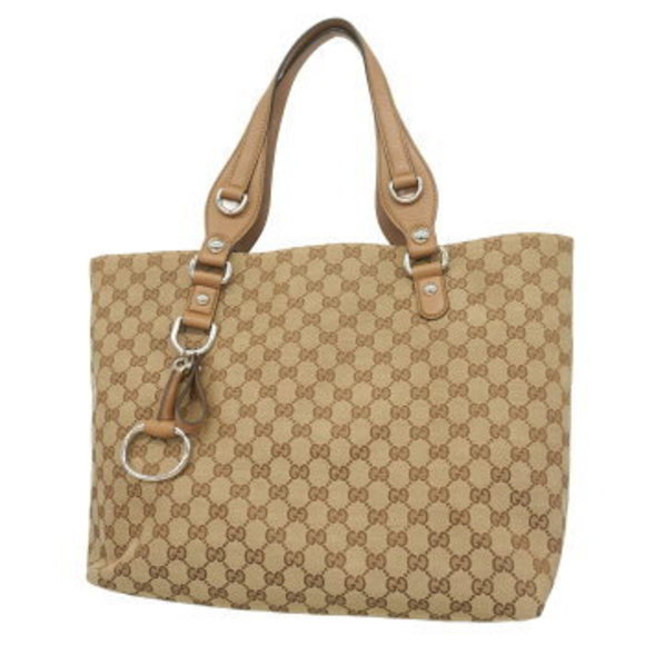 Gucci GG Canvas Horsebit Tote Bag Beige Brown - Picture 1 of 9